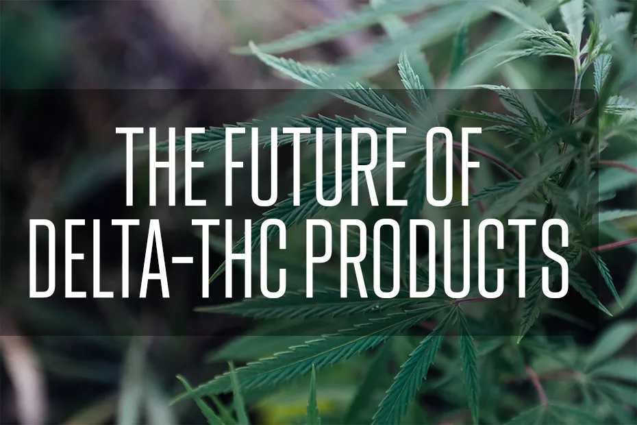 Delta-THC products and growing cannabis plants in the background